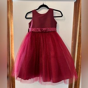 Beautiful Kids Dream Matching Sequins V Back & Bow Girls Dress - Burgundy